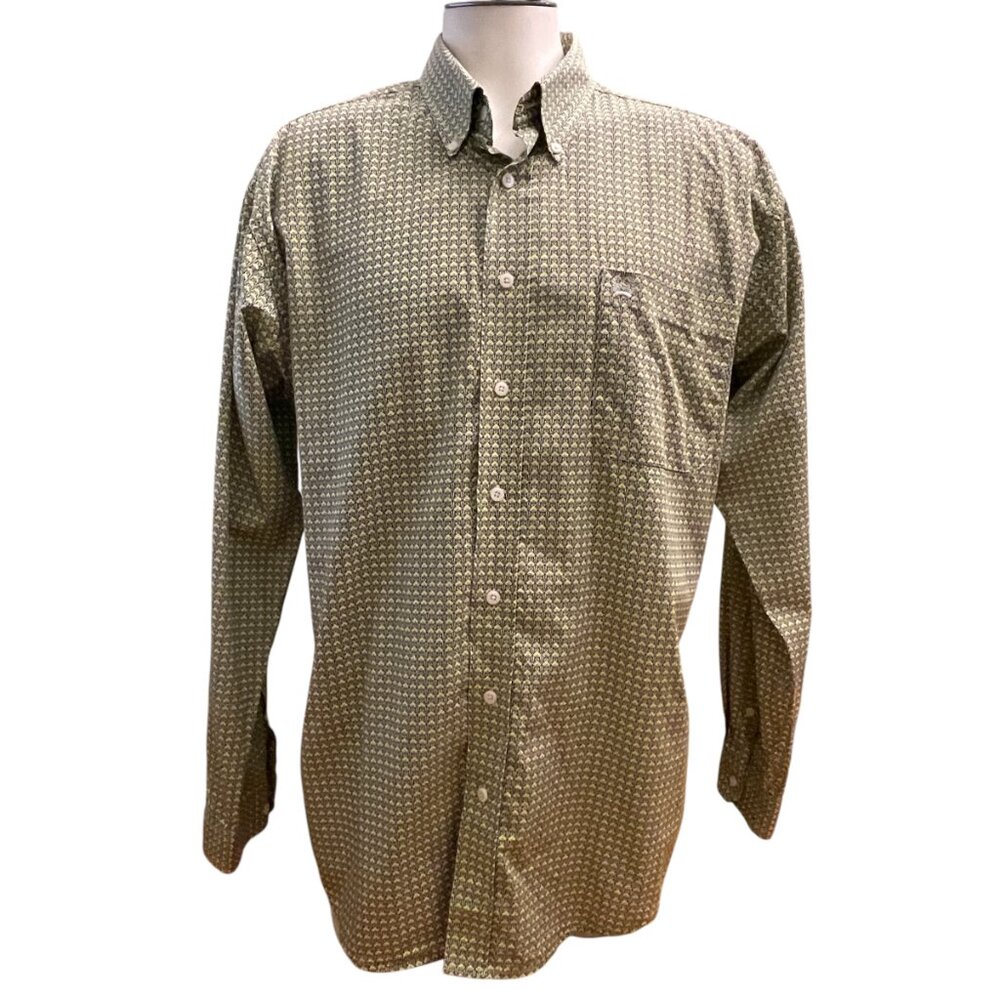 Cinch Shirt Mens L Yellow Blue Geometric Long Sleeve Button Up Western Cowboy